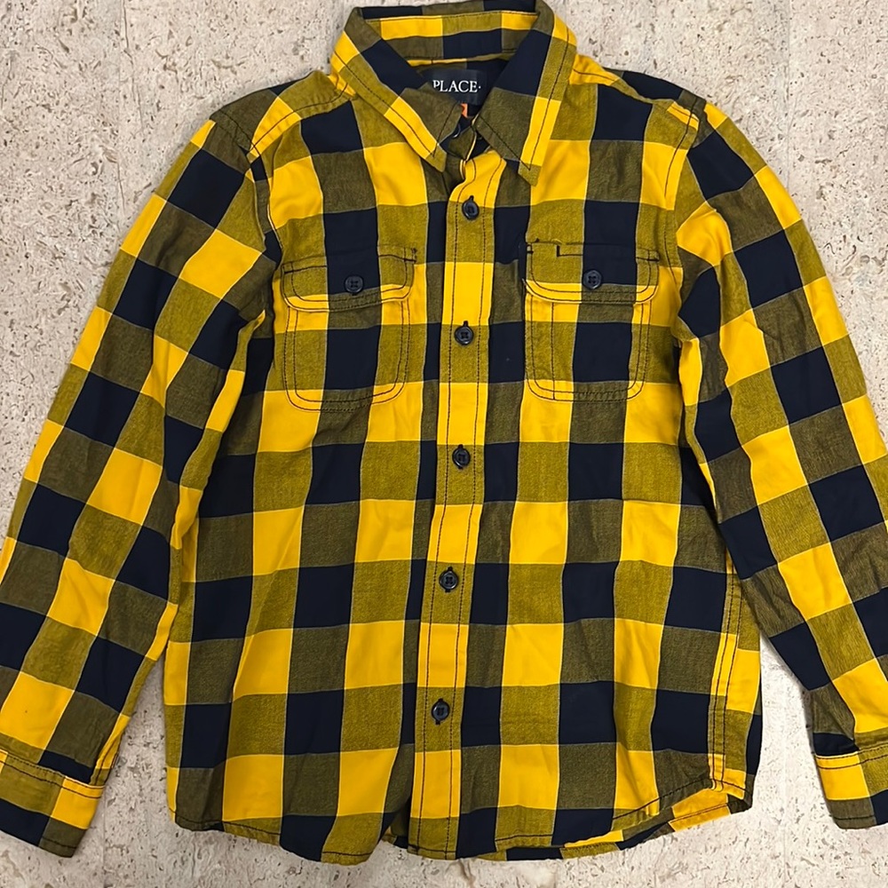 Children’s place yellow and navy plaid long sleeve size medium 7/8